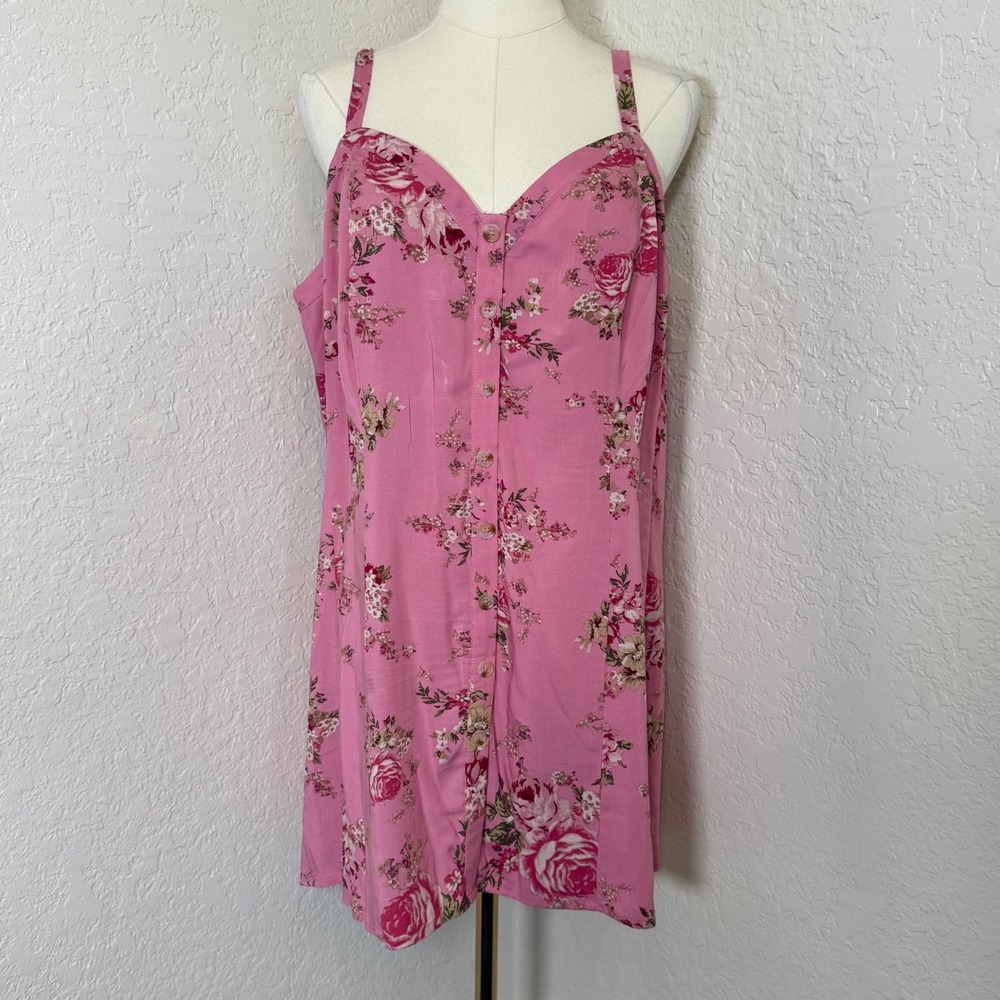 Cami Top Torrid Womens 2X Pink Vonnie Rose Floral Button Up Challis Sleeveless